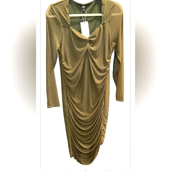 Emily Rose | Dresses | New X Stretchy Mesh Olive Green Dress Long Sleeved Square  Neck Flattering Lined | Poshmark